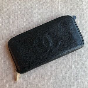 Chanel Caviar Black CC Zip Around Zippy Wallet